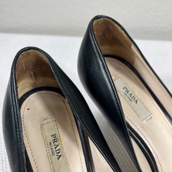 Prada Black Leather Pointed Toe Platform Pumps Size 37.5 US 7 - Picture 13 of 13